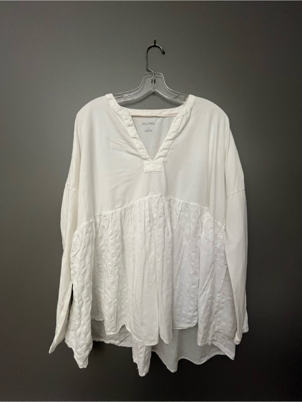 Pilcro White V-Neck Textured Peasant Tunic